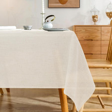 Natural 100 Polyester Textured Rectangle Tablecloth, Slubby Lightweight Table C