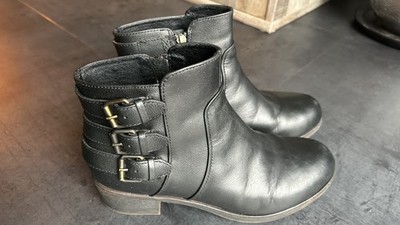Original UGG Stiefeletten Boots Schwarz Leder mit Schnallen Gr 38