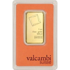 1 oz. Gold Bar - Valcambi Suisse - 999.9 Fine in Assay 4449.78 per troy oz
