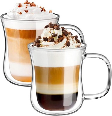 Doppelwandige Latte Macchiato Gläser Borosilikatglas Kaffeetassen Glas 2er Se...