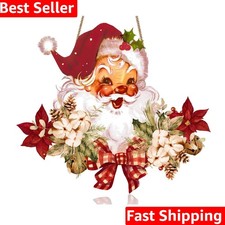 Vintage Style Santa Claus Welcome Sign - Wooden Hanging Sign for Front Door X...