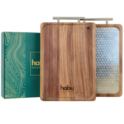Habu Essentials Schneidebrett Holz 35x25 cm Walnuss 304 Edelstahl doppelseitig