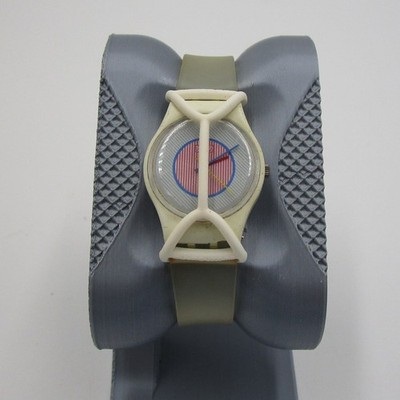 Vtg Ladies Swatch Watch Raspberry w/ Rubber Bumper Protector