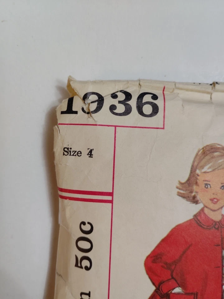 Simplicity 1936 Dress Coat Sewing Pattern Girls 4 4T Fit Flare Easy VTG Short - Image 2 of 4