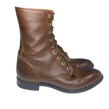 Justin L508 Brown Leather Granny Lace-up Kiltie Roper Boots Women 9D
