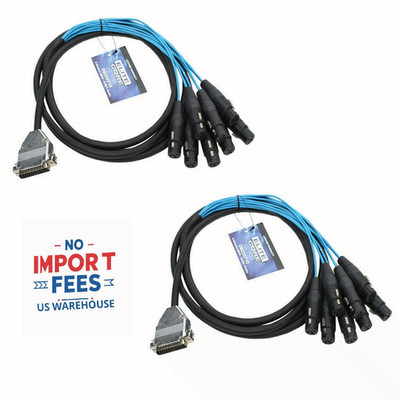 2 D-Sub 25-pin DB25 to 8 XLR Female 10 ft Audio Breakout Snake Quality Cables