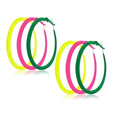 3 Pairs Classic Alloy Big Hoop Earrings for Women, 80s costumes for women Glow P