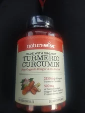 Naturewise Organic Turmeric Curcumin Capsules 2250mg & 500mg - 180 Count