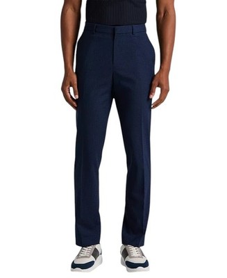 Perry Ellis Portfolio Mens Slim fit Dress Pants 32 / 29 Navy Blue Grid