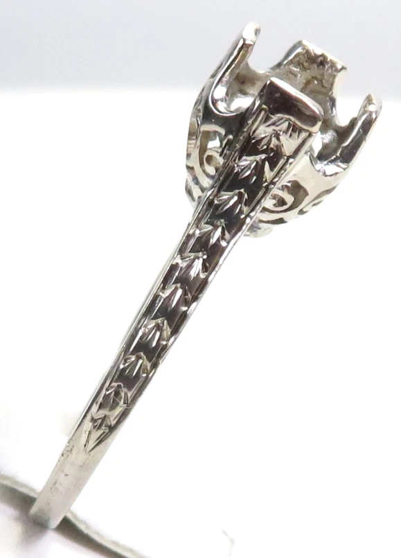 Antique 1920's Setting Mounting 14K White Gold Hold 6.5MM Ring Size 6.75 UK-N - Image 4 of 4