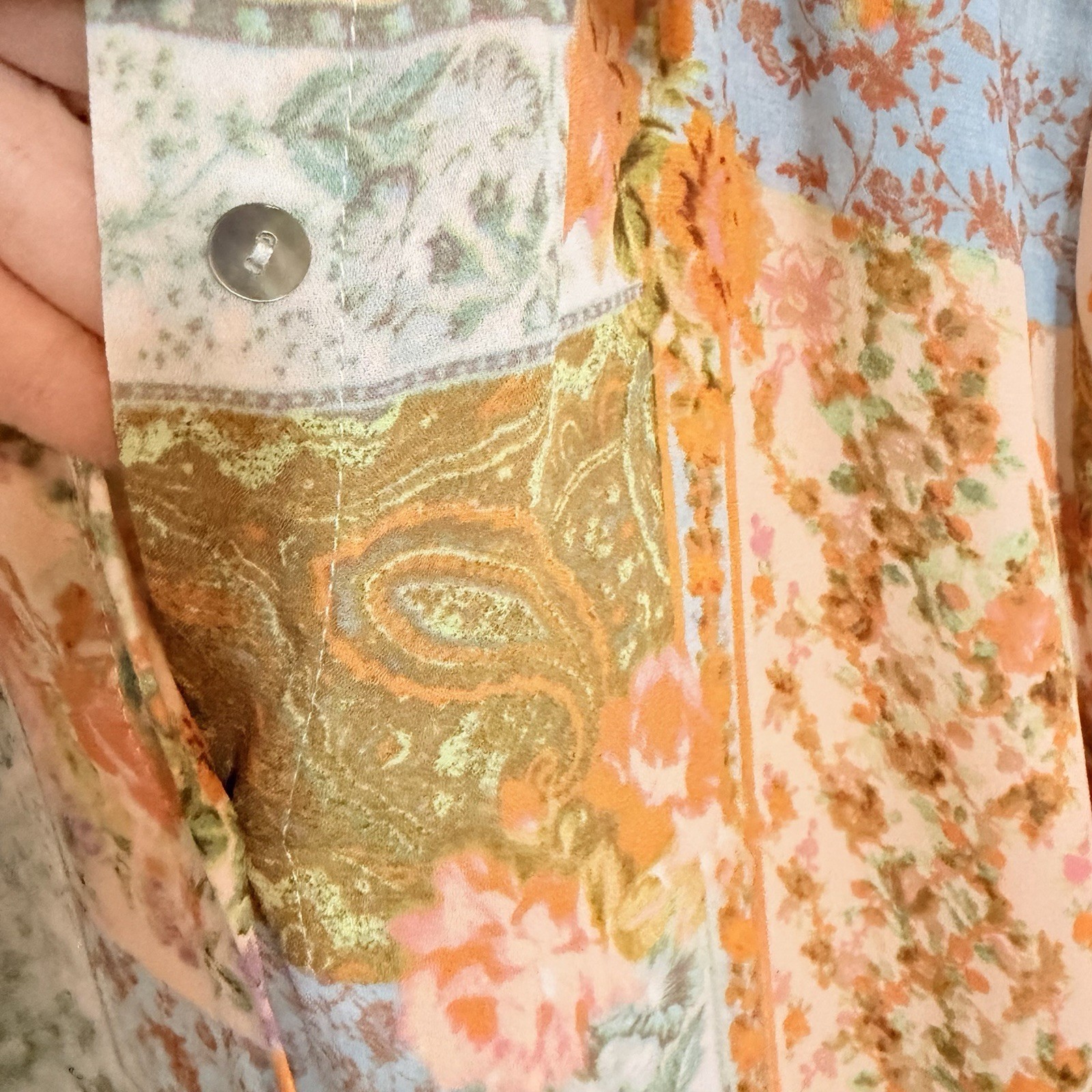 Rose & Olive BOHO Patchwork Arts Button Up Top Si… - image 3