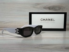Chanel 5525 Polarized Black  White Rectangle Sunglasses - Ships Now 
