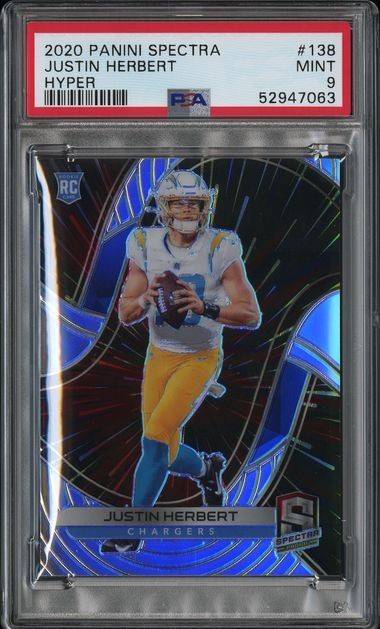 2020 PANINI SPECTRA HYPER #138 JUSTIN HERBERT ROOKIE RC 72/75 PSA 9
