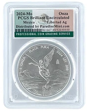 2024 Mexico 1oz Silver Libertad PCGS Brilliant Uncirculated - Flag Label