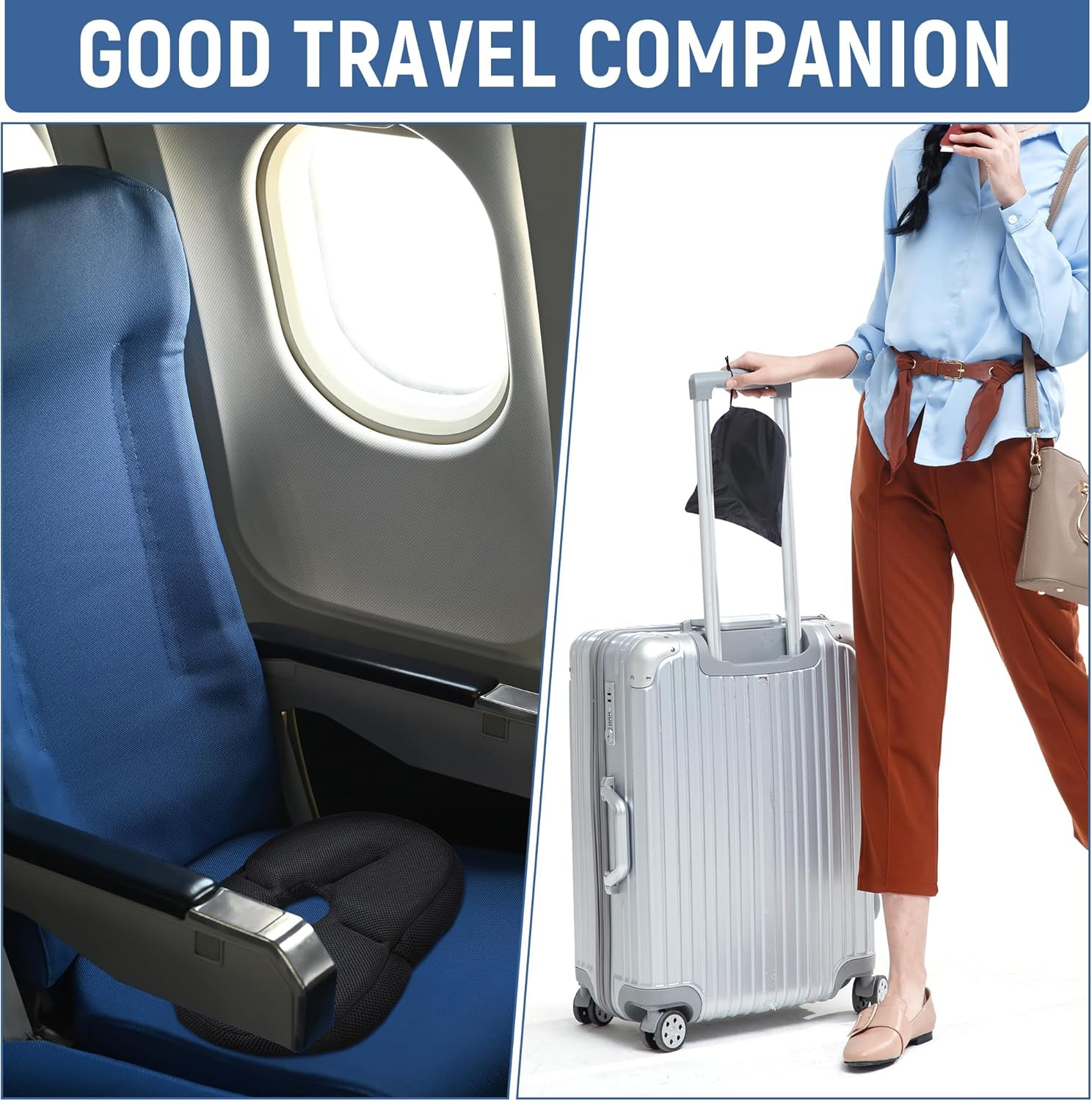 Portable Foldable Travel Seat Cushion,Thick Airplane Seat Cushion for Long Fligh