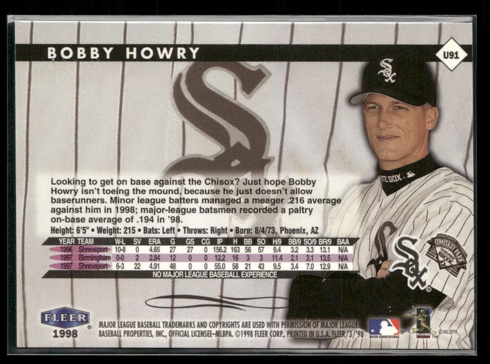 1998 Fleer Tradition Update - Bobby Howry #U91 (RC) - Image 2 of 2