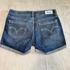 Levi s Jean Shorts 515 Womens 27 5 Midi Dark Wash Blue Denim Stretch Cuffed