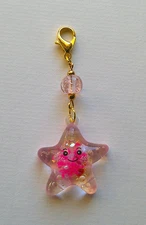 "Glow in the Dark" Starfish Pink Beaded Charm Clip Zipper Pull NEW Handmade