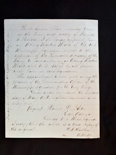 Civil War Era Appointment Letter Copy 1864 USS Mississippi Squadron Rear Admiral