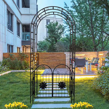 98 In. X 45 In. Metal Garden Arch with Gate, Durable Garden Arbor Trellis, Fence