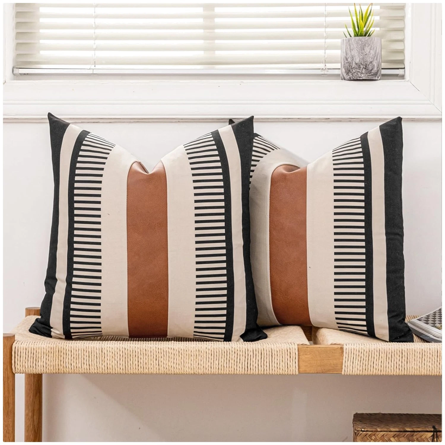 Black and Beige Pillow Cover Set - Farmhouse Style