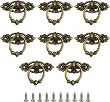 8Pcs Antique Bronze Drawer Ring Pulls, 2.5" Vintage Cabinet Handles Hardware, De
