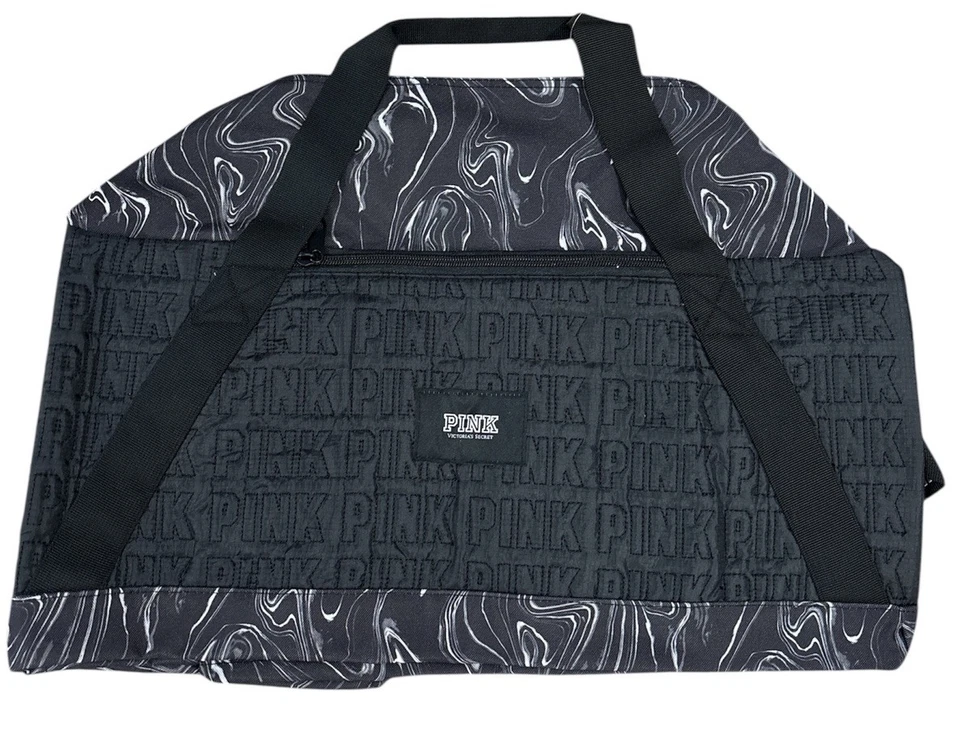 Victoria’s Secret PINK Huge Quilted Travel Gym Duffle Bag Marl Gray & Black Logo - Image 2 of 4