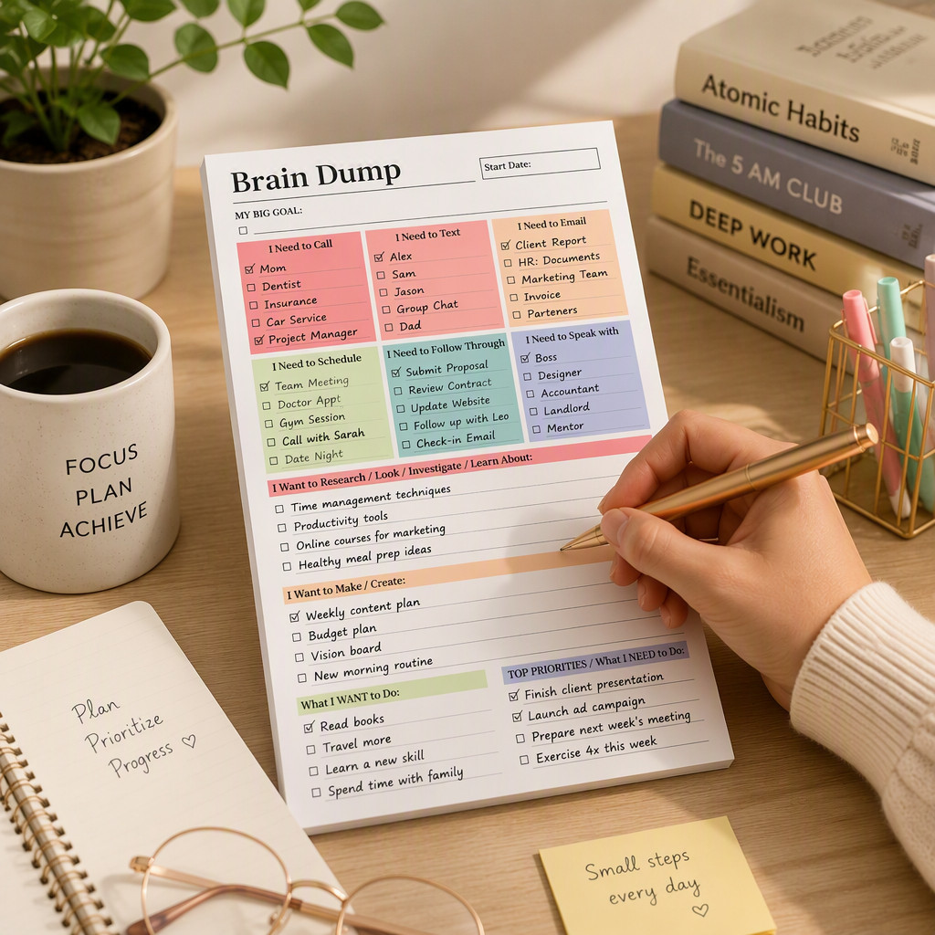 2 Pcs Brain Dump Planner Notepad, Tear Off Task List Notebook，Daily Task Planner