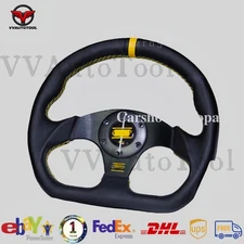 OMP 13'' Leather D Shape Flat Gaming Racing Steering Wheel Fit for OMP Hub
