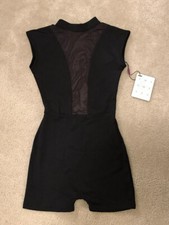 NWT Womens Russian Pointe Empowered "She's Fearless" Black Shorts Unitard Sz S