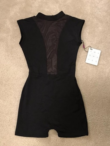 NWT! Womens Russian Pointe Empowered "She's Fearless" Black Shorts Unitard Sz S - 第 1/4 張圖片