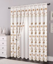 2 Layers Voile Sheer Embroidered Rod Pocket Window Curtain Panel and Valance