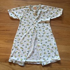 Vintage 80  s Dr. Denton Green / Yellow Bunny Sleep Robe Pajama Nightgown Infant