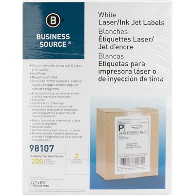 Business Source Premium Mailing Labels 5-1/2''x8-1/2'' 500/BX White 98107