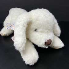 Vintage Cuddle Wit White Puppy Dog Plush Tan Paws Pink Mouth Stuffed Animal