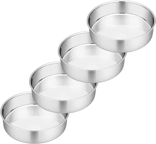 6 Inch Cake Pans Set of 4, round Baking Pan, P&P CHEF Stainless Steel Birthday W