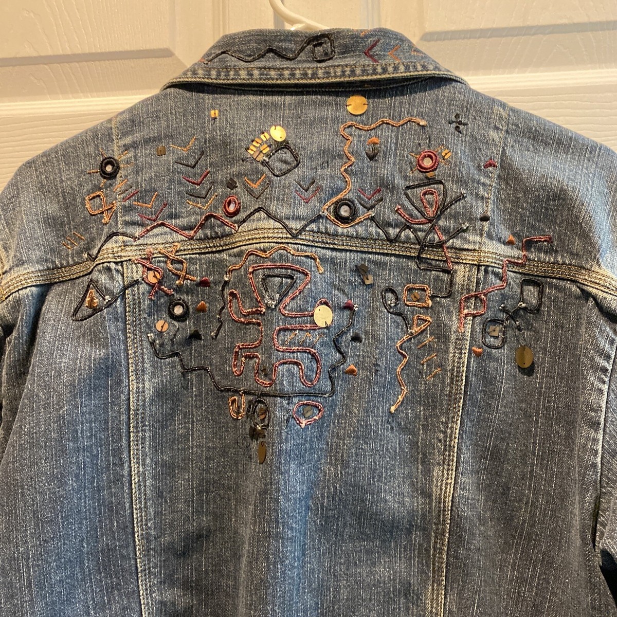 Chico's Stitched Denim Jean Jacket Women's 2 Blue Zippered
