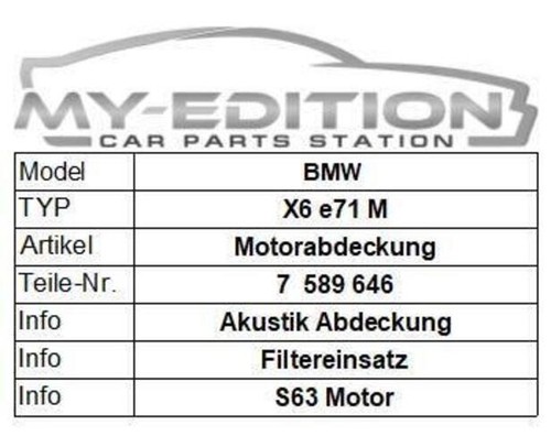 BMW X5 E70 X5M E71 X6M Engine Cover Acoustic Engine Cover S63 7589646 - Picture 6 of 6