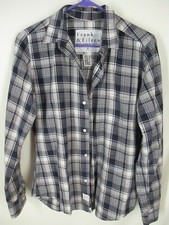 Frank & Eileen Womens Grey Plaid Italian Cotton Boyfriend Shirt M USA Made