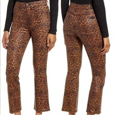 7 For All Mankind Coated Leopard Print Slim Fit Kick Flare Jeans - Size 26