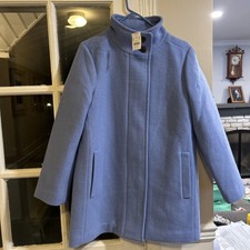 J.crew Womens $298 Petite Button Neck City Coat Blue Size P10 Bu264