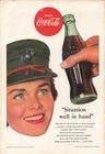 Coca Cola Print Ad Vintage Soda Advertising US Marine Corps Hat Woman 1953