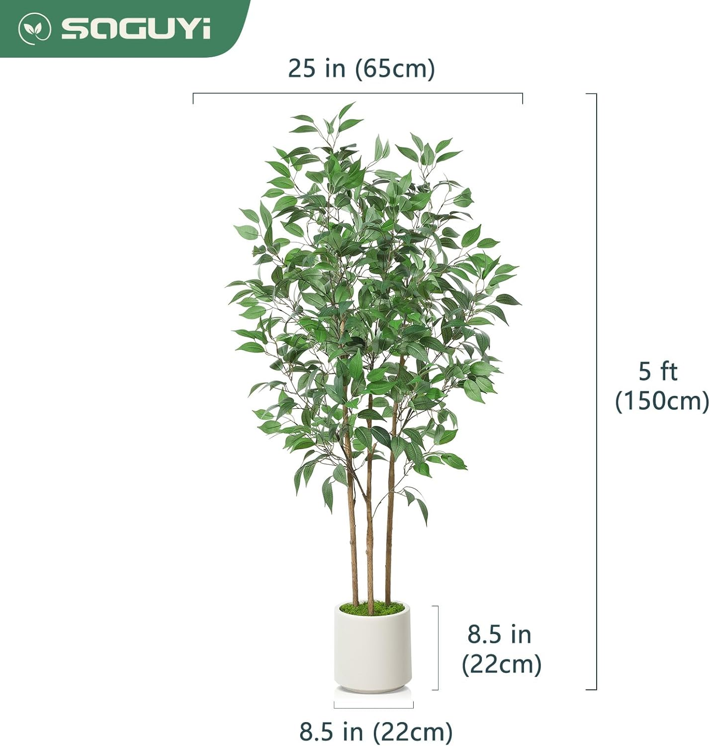 Ficus Artificial Tree 5Ft Fake Silk Plant for Home and Office Indoor