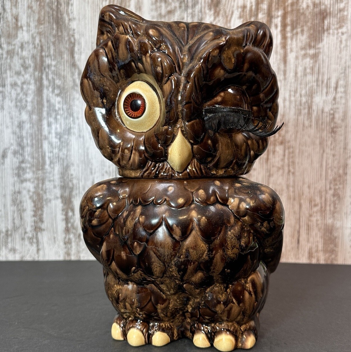 Vintage Winking Owl Collectible Cookie Jar 1960-1970's Brown w