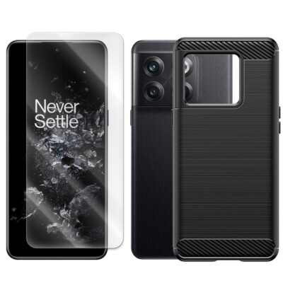 Transparent Tempered Glass Screen Protector Carbon Fiber Case for OnePlus 10T 5G