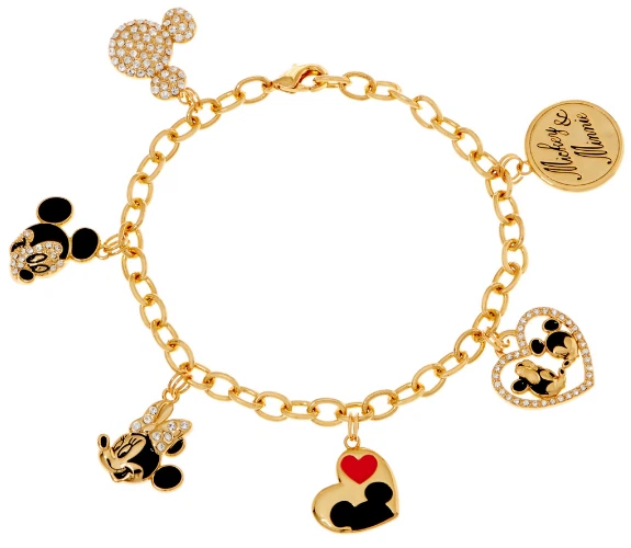 Mickey S 90Th Birthday Mickey Minnie Charm Goldtone Bracelet 8
