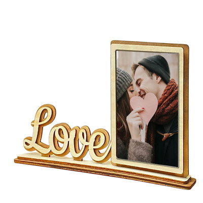 Personalisierter Holz Bilderrahmen mit Schriftzug Love Geschenkidee