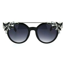 Womens Rhinestone Jewel Trim Diva Bling Horn Rim Sunglasses