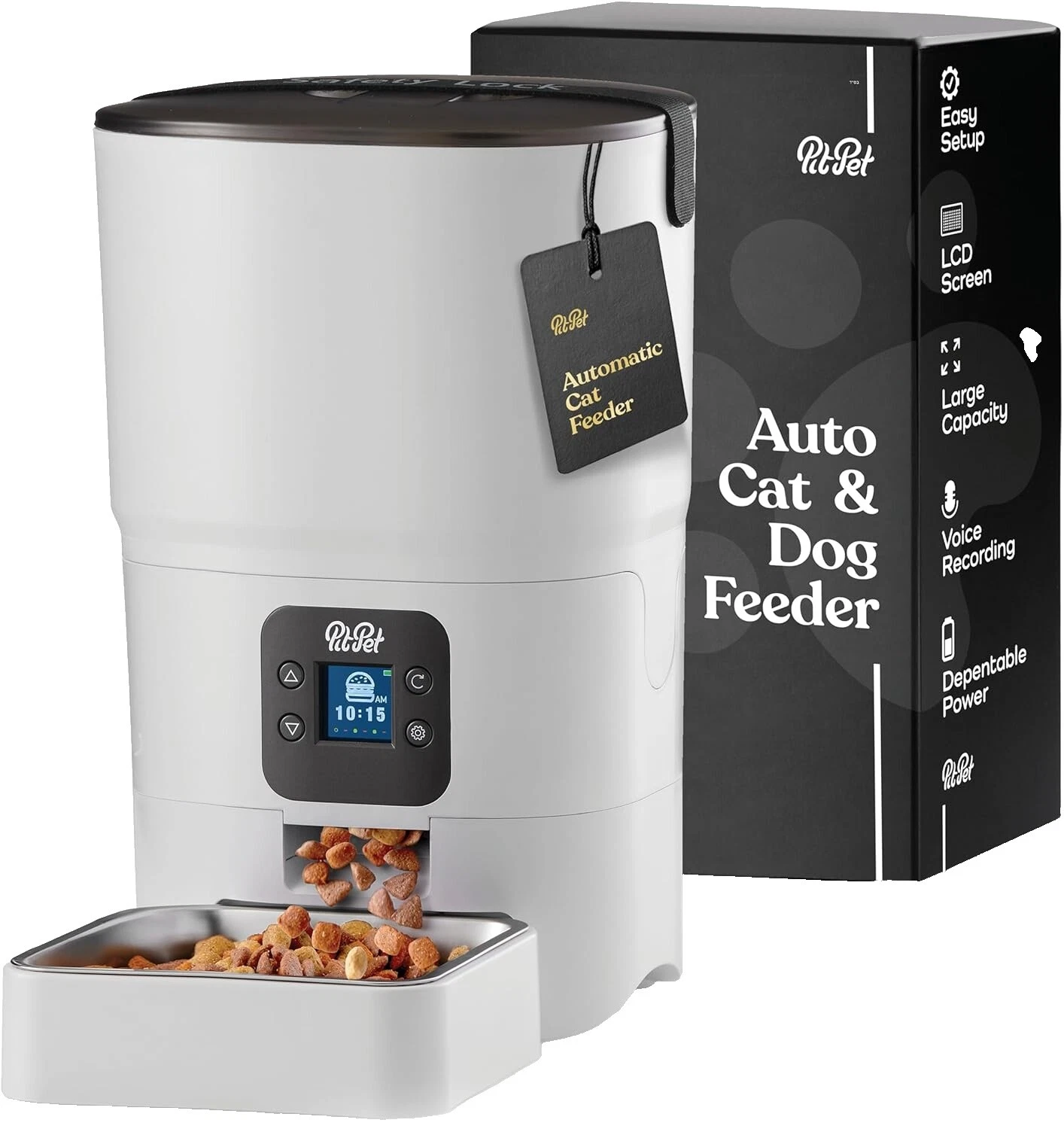 Dispensadores de comida de Perro de plástico blanco y Scoops