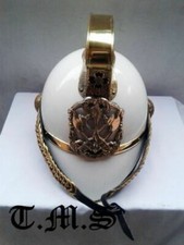Casco de bombero de batalla jinete blanco acabado latón brigada de bomberos regalo de Halloween